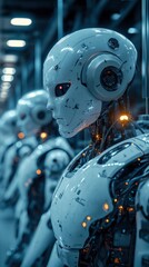 Fototapeta premium Futuristic robots in a factory setting (1)