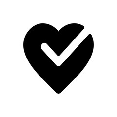 Black heart shape with a white check mark overlaying the right side of the heart symbol design icon