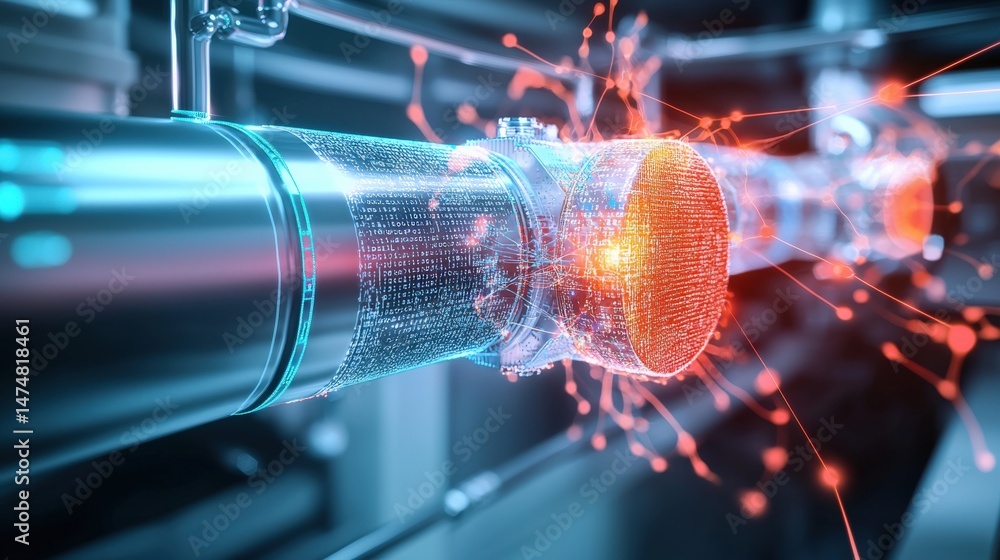 Poster innovative technology enhancements industrial setting 3d visualization high-tech environment close-u