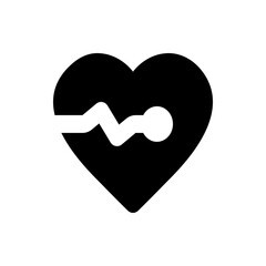 Black heart with a white cardiogram line and circle representing heartbeat and cardiac health concept design