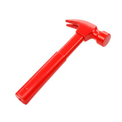 Red claw hammer . Construction tool. 3d rendering isolated on white background. Cartoon plastic style