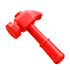 A vibrant red hammer, a symbol of construction and creation. 3d rendering isolated on white background. Cartoon plastic style