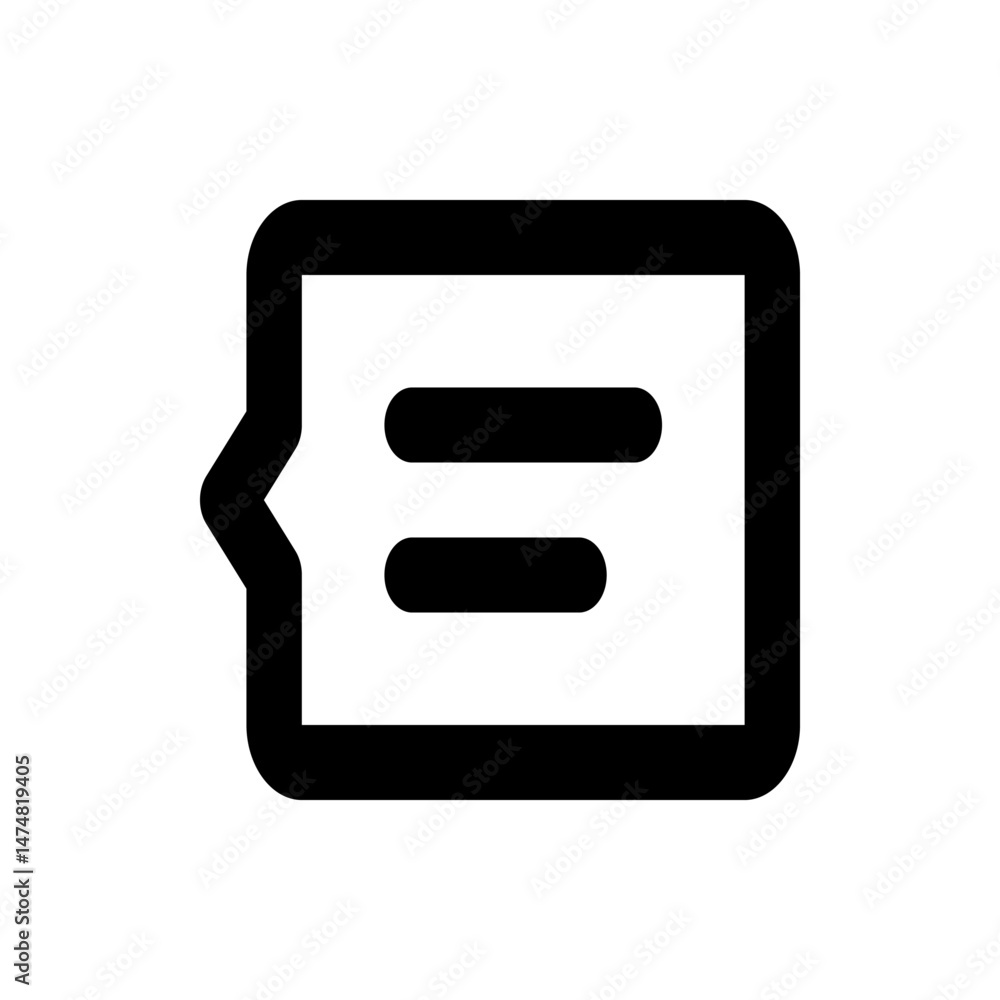 Poster a black outlined message bubble with two horizontal lines inside representing text on a white backgr