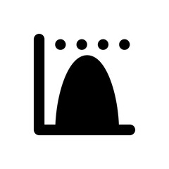 Black glyph featuring a vertical bar, rounded base, dome shape, and four circular dots above the dome