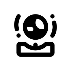 Illustration of a black and white diving helmet with exclamation points on both sides of the helmet