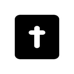 White christian cross symbol centered on a black rounded square shape with a minimalist design style