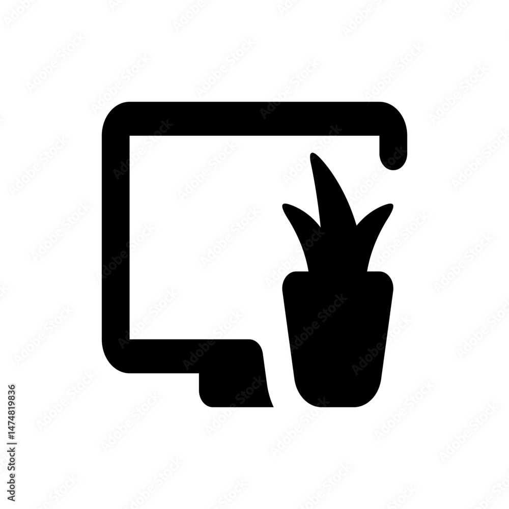 Poster black silhouette of a document or screen with a potted plant next to it in a simple vector design st