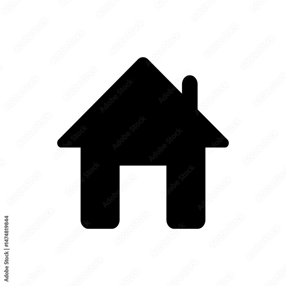 Poster a simple black house icon with a chimney and a triangular roof on a white background in a vector for