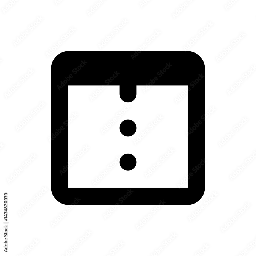 Poster black outline of a rounded square containing a white square with three vertically aligned circles an