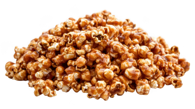 Pile of caramel popcorn isolated on transparent background
