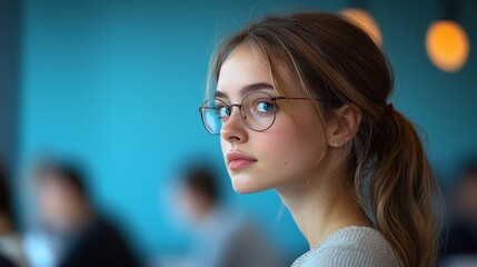 A tech startup office with employees working on laptops, brainstorming new business ideas