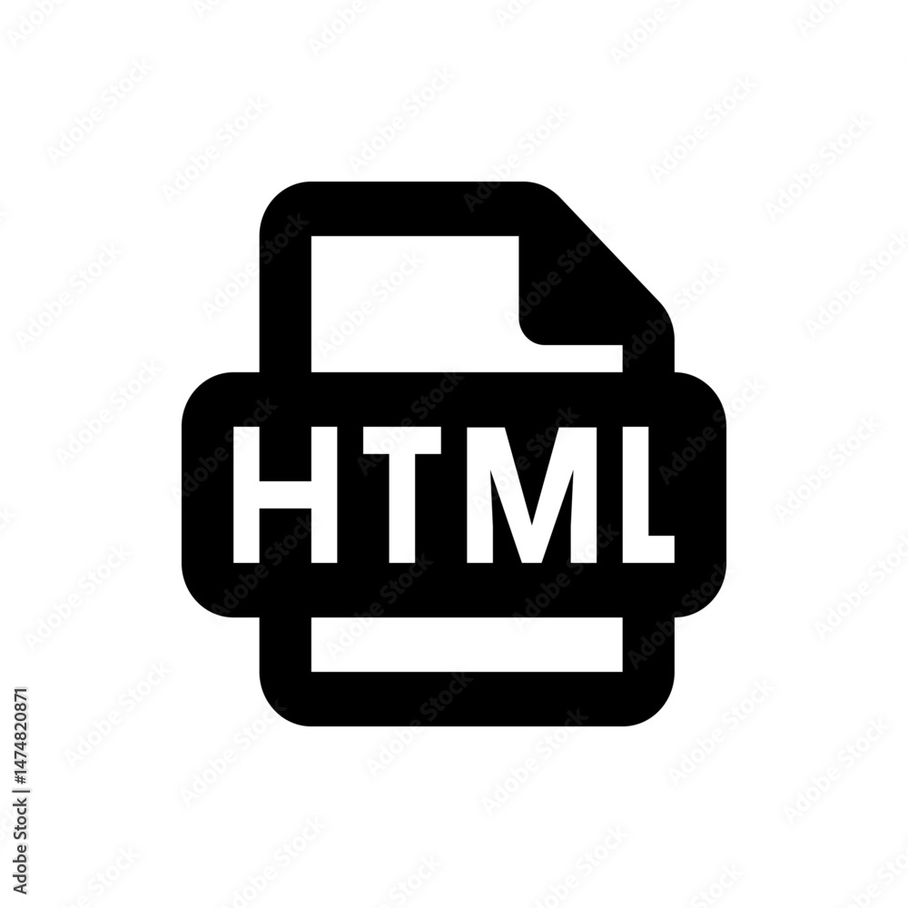 Poster black and white html file icon with a folded corner representing a document or webpage format symbol