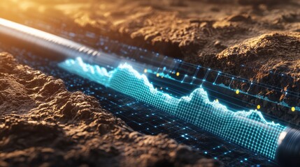 Digital data visualization underground pipeline infographic urban environment close-up view modern technology concepts