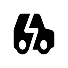 Illustration of a black electric car symbol with a lightning bolt cutting through the vehicle side view