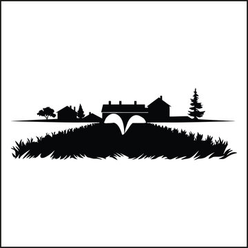 black silhouette landscape with bridge clip art preview