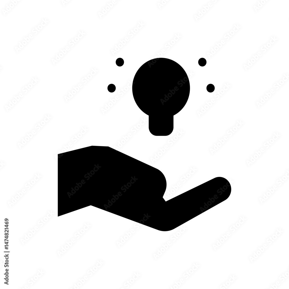 Poster a hand holding a lightbulb with dots around it representing an idea or inspiration in black and whit