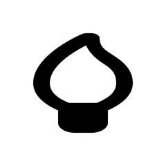 Illustration of a minimalist black flame with a rounded base and teardrop shaped top on a white background