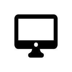Illustration of a black computer monitor with a white screen and a circular power button on the front panel