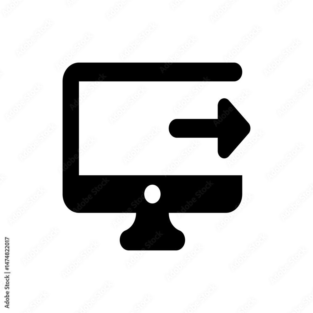Poster illustration of a desktop computer with an arrow pointing to the right indicating data transfer or e