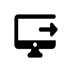 Illustration of a desktop computer with an arrow pointing to the right indicating data transfer or export
