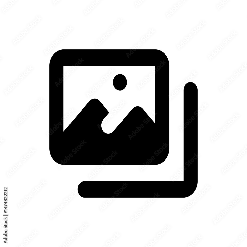 Poster black and white graphic icon displaying a landscape image overlapping another similar graphic icon