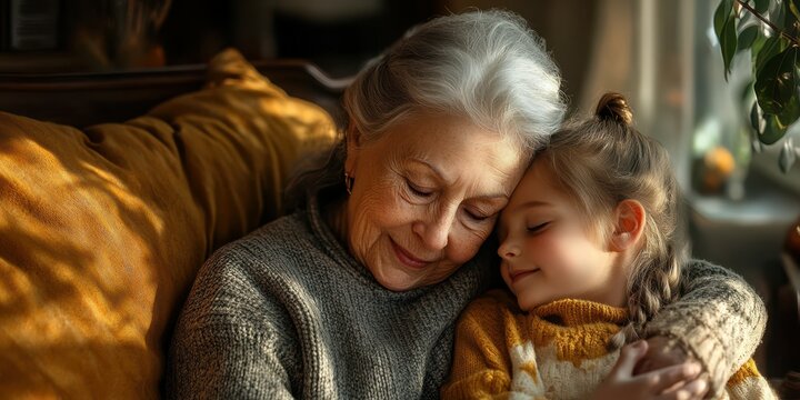 Heartwarming moments shared between grandmother and granddaughter in cozy living room setting