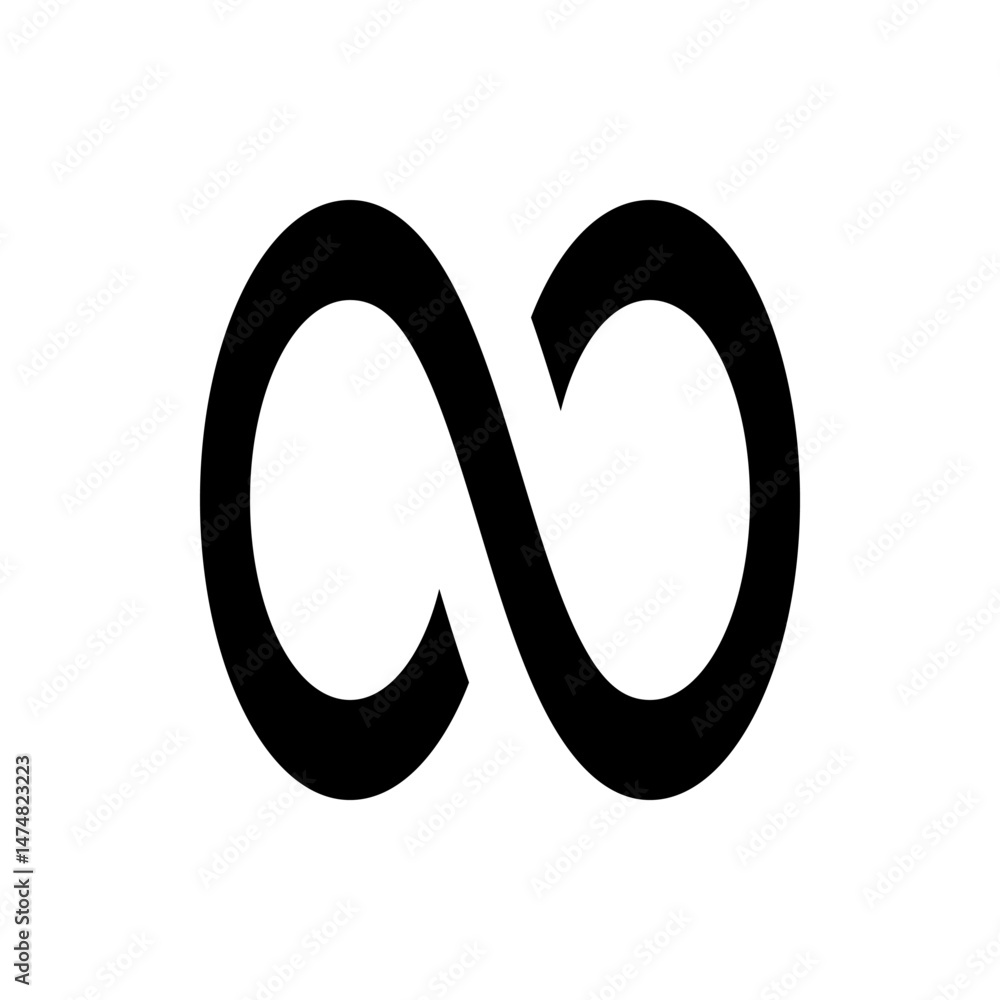 Poster infinity symbol in bold black lines representing endlessness and continuity on white background desi