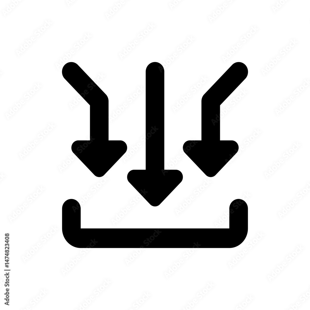 Poster three black arrows pointing down into a container symbolizing download or import operation icon styl