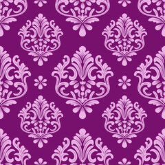 Damask seamless floral pattern, pink abstract floral, purple background, vintage design, vector illustration elegant for textile, wall paper, bedding, curtains, cushion cover, rug, scarf, luxury style