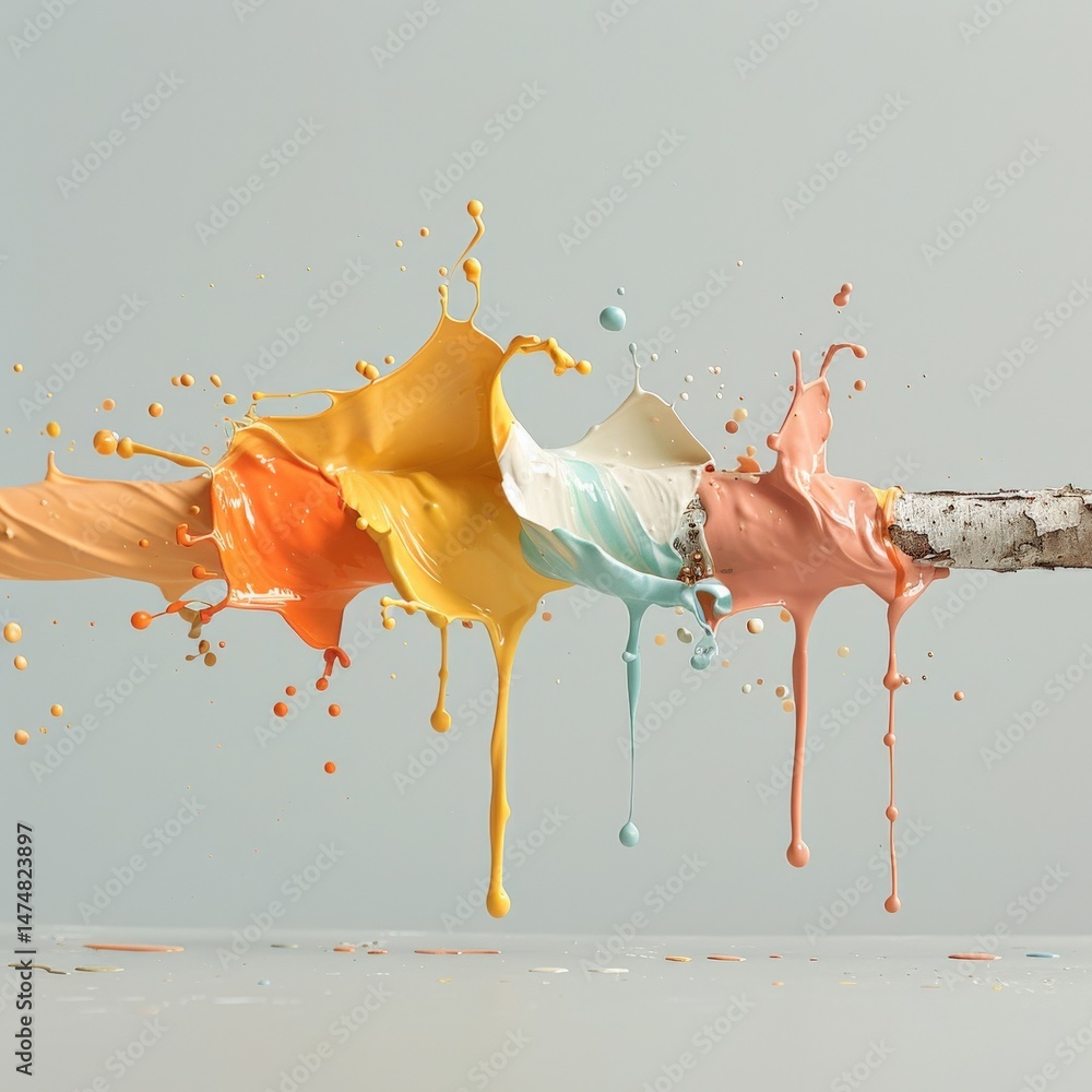 Poster dynamic splash of colorful paints art studio abstract photography creative environment close-up view