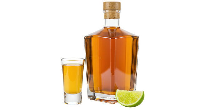 Isolated Tequila Bottle with Lime