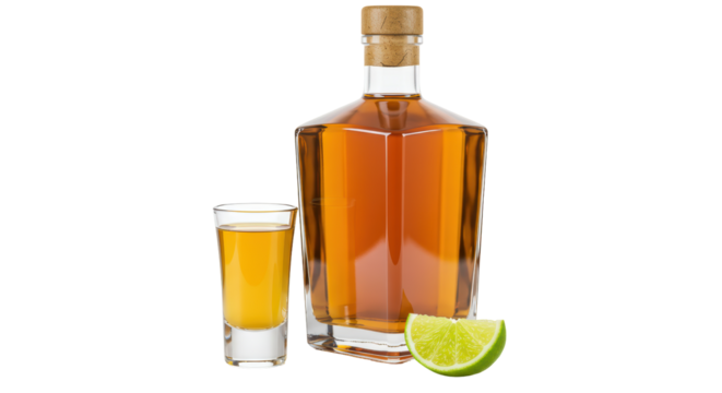 Isolated Tequila Bottle with Lime