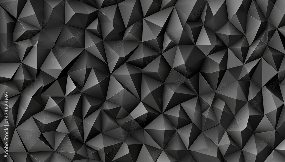 Poster abstract geometric pattern of dark gray triangles. densely packed, 3d effect, angular shapes. deep s