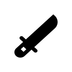 Illustration of a black machete with a square cutout in the handle and a thick curved blade design element