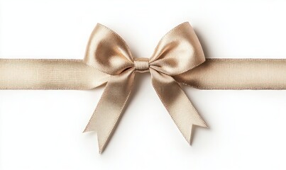 Gold and Beige Ribbon Bow on White Background
