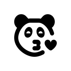 Illustration of a panda face with a heart shape indicating love and affection in a simple black design style