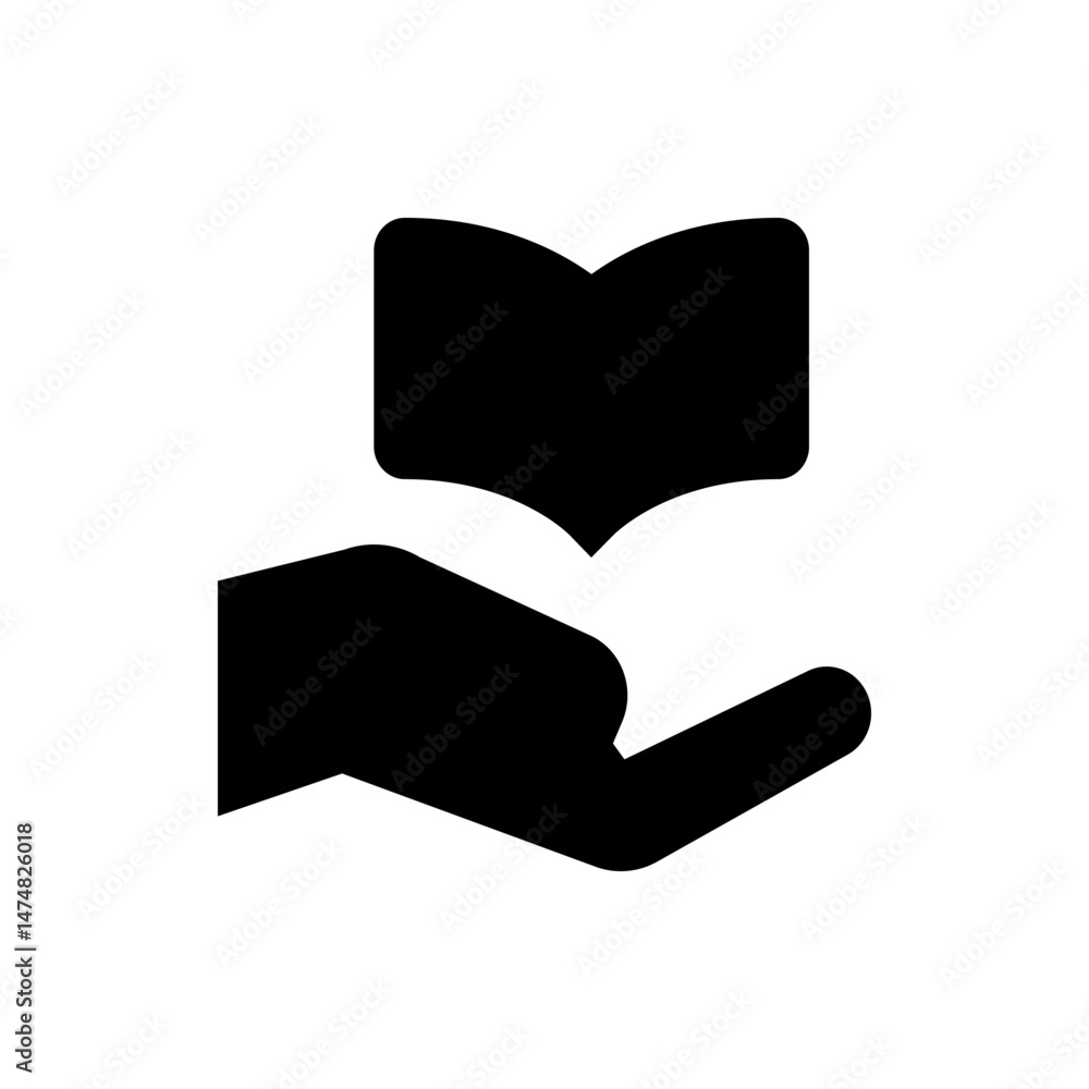 Aufkleber black silhouette of an open book floating above a hand, suggesting knowledge or offering of informat