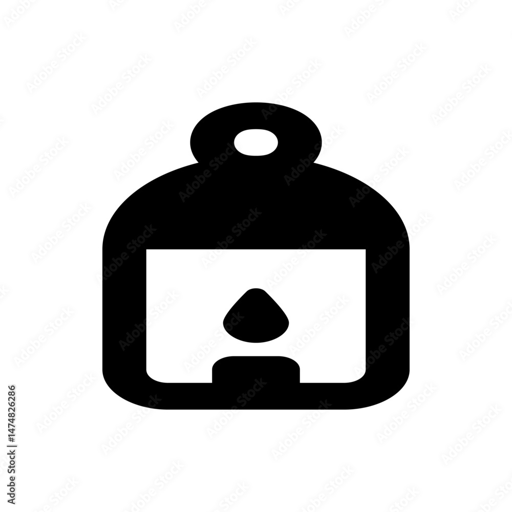 Poster illustration of a black lantern with a circular handle and a flame inside on a white background