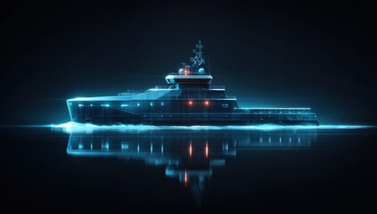 Fototapeta premium Ship Blueprint Outline Digital Rendering Reflected on Water