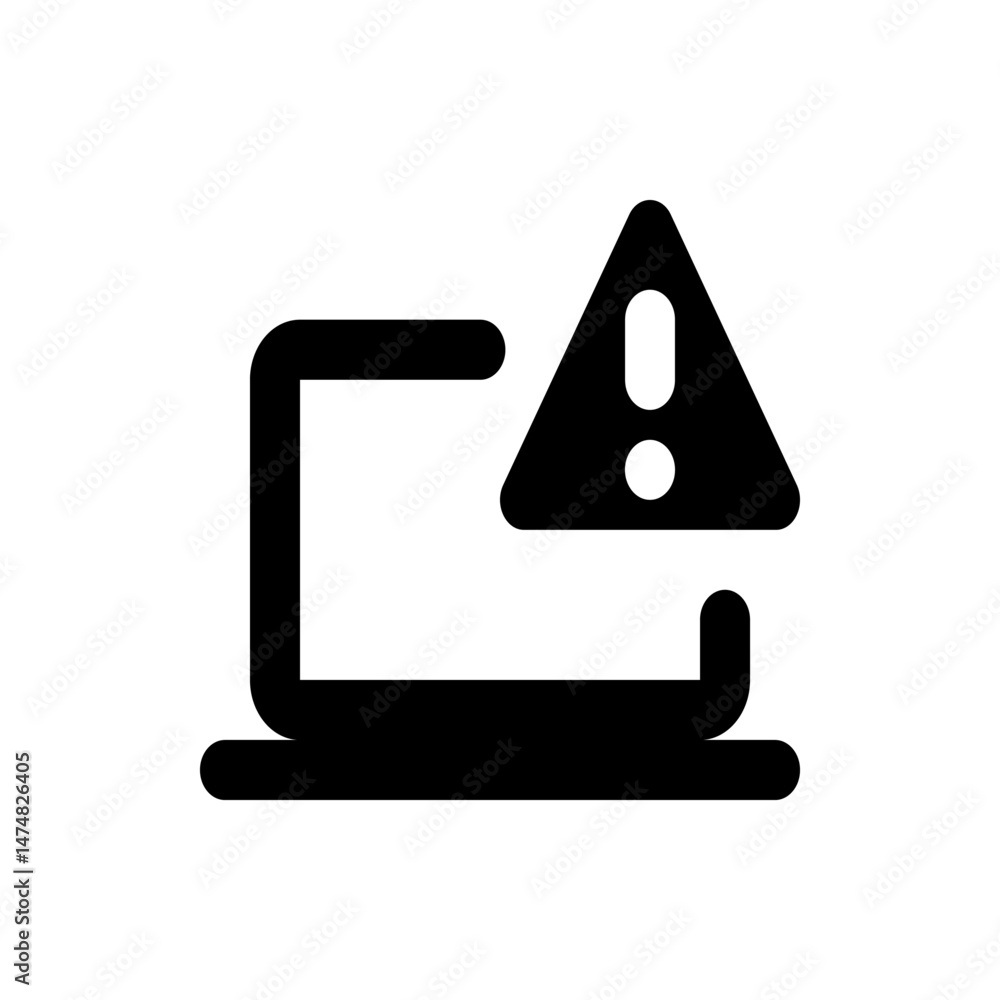 Poster black outline of a laptop with an exclamation mark triangle indicating a system error or warning sig