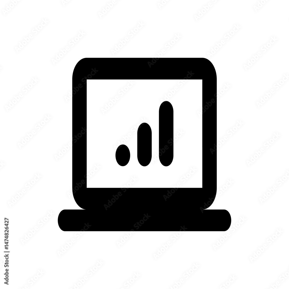Poster laptop displaying a bar graph with three bars showing increasing values in a business setting icon
