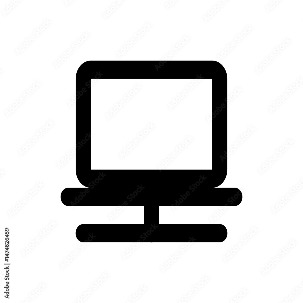 Poster a simple black and white icon of a desktop computer with a rectangular screen and a stand on a white
