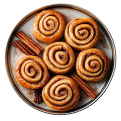 Fototapeta premium Baking Cinnamon Rolls And Sticks isolated on white background