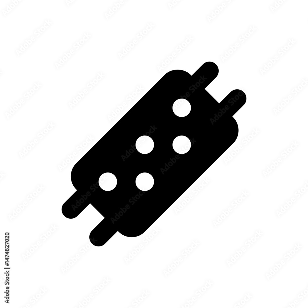 Poster black rectangle with rounded corners and two extensions on each side and five white circles inside