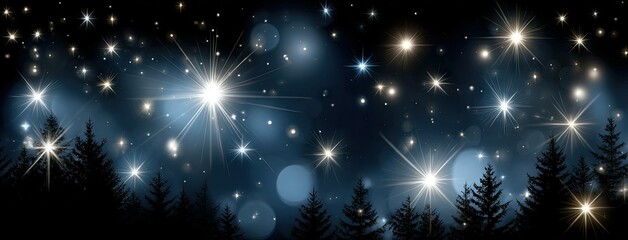 Vast starry night sky seen through tree foliage, showcasing deep blue hues and twinkling stars in a tranquil natural setting