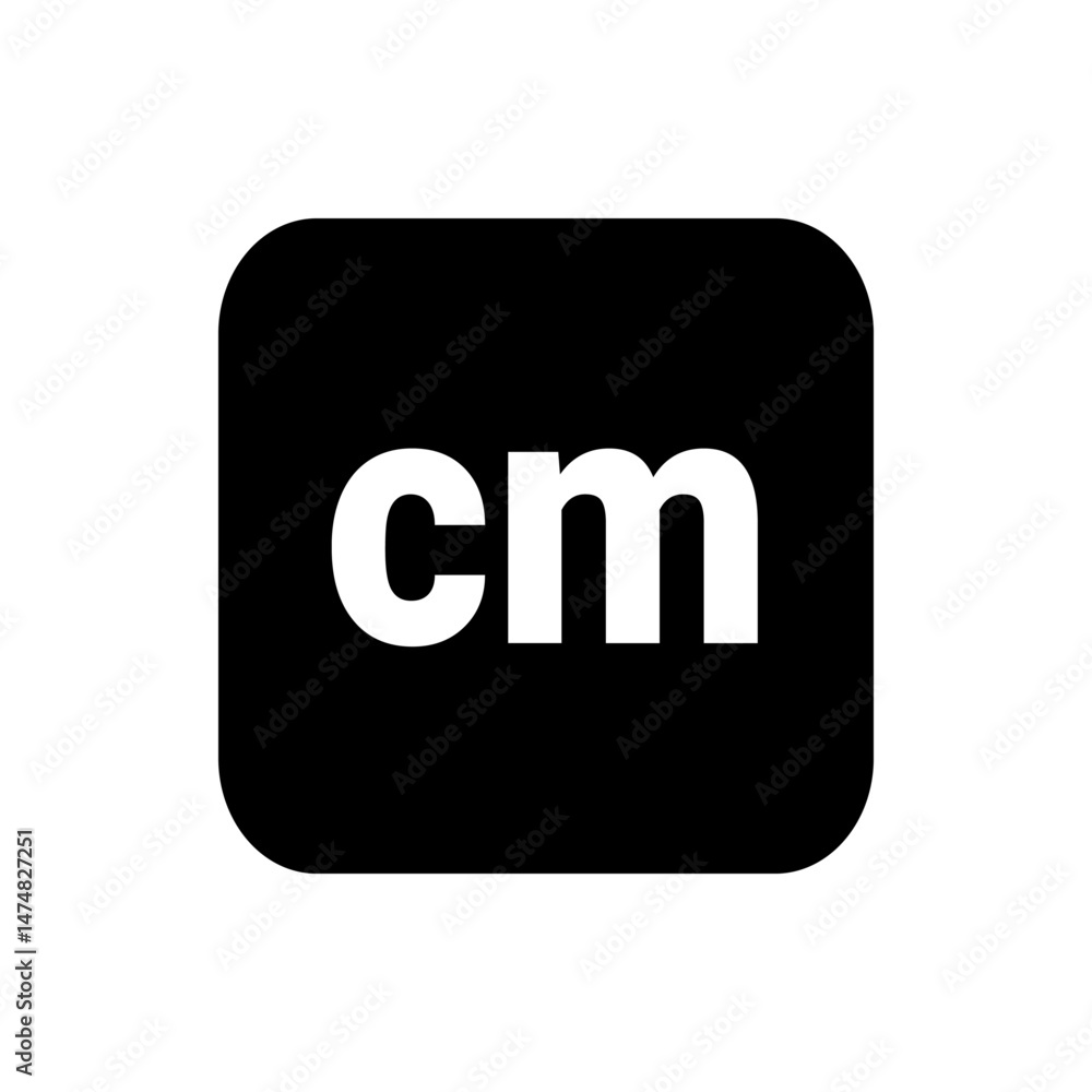 Poster white cm letters on a black rounded square background creating a simple and modern graphic design ic