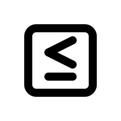 Black less than or equal to symbol inside a rounded square shape on a white background illustration