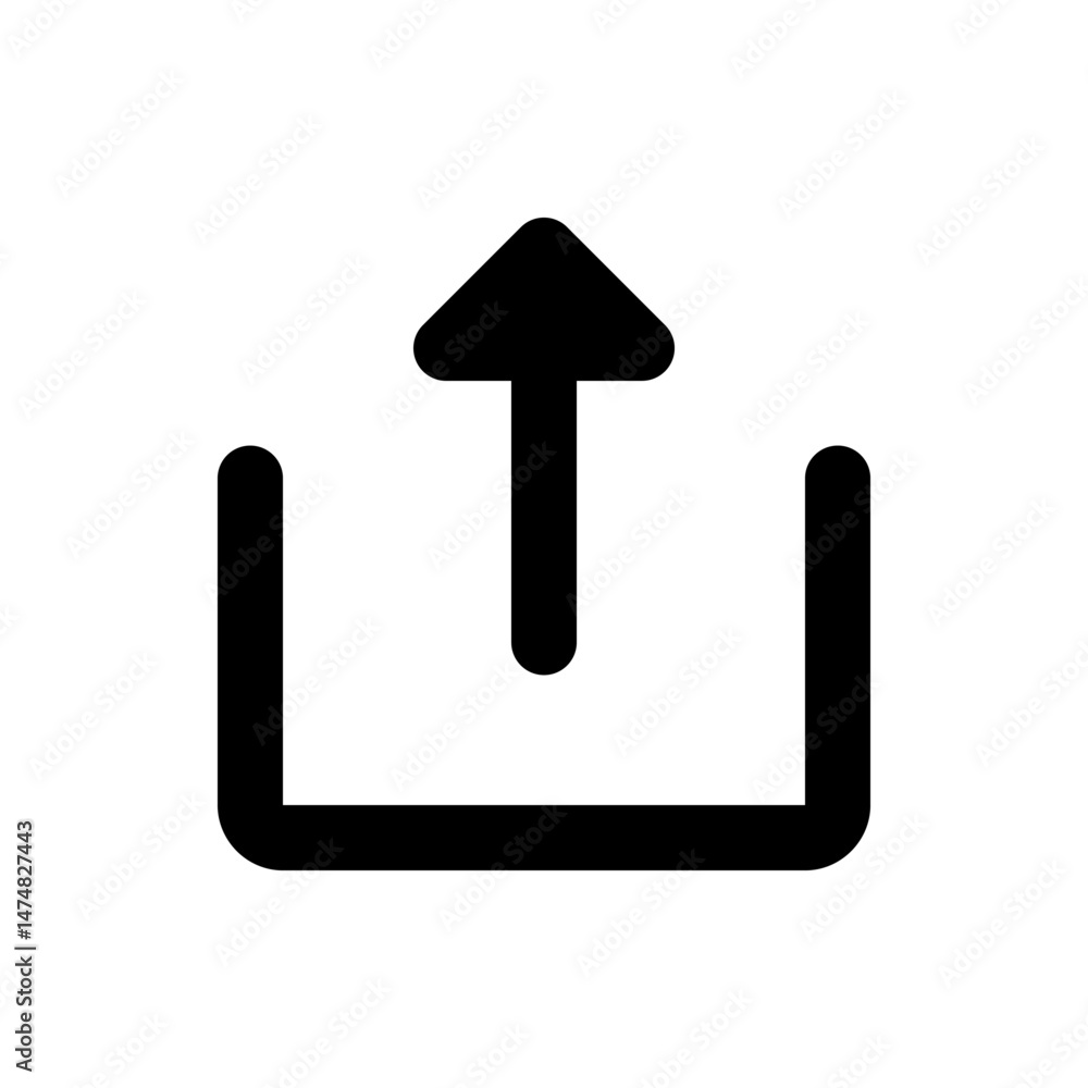 Poster an upload icon featuring a box shape with an arrow pointing upwards from the center in black color