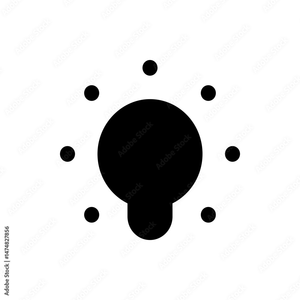 Poster black and white graphic featuring a large circle with a smaller circle below and six smaller circles