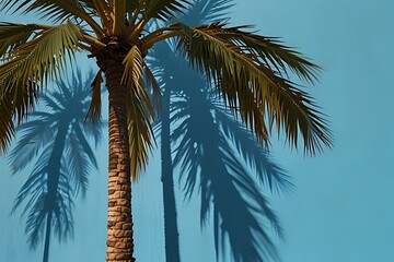 Fototapeta premium Tropical beach with palm trees sways gently by the ocean under a sunny sky